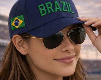 Brazil Embroidered Cap, Brazil Flag Hat, International Sports Hat, Vintage Style Cap, Brazil Fan Gift