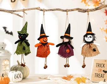 Halloween Hanging Ornaments, Witch Cat Pumpkin Ghost Doll Decor, Rustic Halloween Decorations, Spooky Home Party Wall Hanging Gift