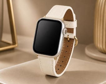 Leather Watch Band Compatible with Apple Watch, Horseshoe Buckle Replacement Strap, Soft Leather Band for 38mm-49mm Smart Watch