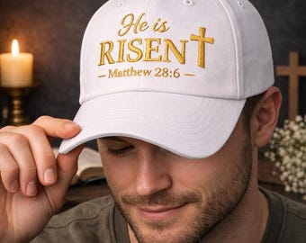 He Is Risen Hat, Matthew 28:6 Christian Cap, Easter Religious Baseball Hat, Jesus Faith Hat, Christian Gift, Church Dad Hat