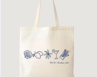 Custom Coastal Wedding Tote Bag, Personalized Beach Wedding Welcome Bag, Bridal Welcome Favor, Bridesmaid Gift, Destination Wedding Tote