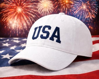 USA Embroidered Baseball Cap, Patriotic Dad Hat, Adjustable Cotton USA Hat, American Pride Cap, 4th of July Independence Day Gift