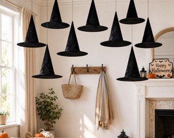 Floating Witch Hats, Hanging Halloween Ceiling Decor, 5/20 PCS Witch Hat Party Decorations, Spooky Home Decor, Haunted House