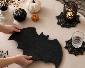 Halloween Bat Felt Placemats, Spider Web Coasters, Spooky Table Decor, Gothic Dining Table Mats, Fall Party Centerpiece Gift