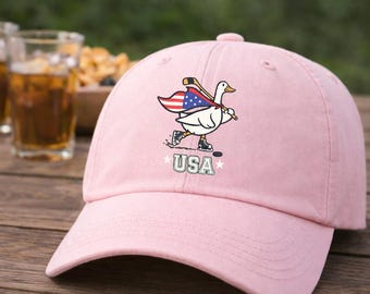 Funny Hockey Goose Hat, Ice Hockey Fan Cap, Rink Night Game Day Hat, Hockey Mom Dad Gift, Winter Sports Baseball Cap