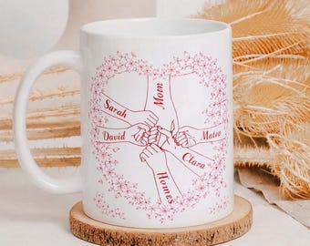 Personalized Mom Mug, Holding Hands Family Mug, Custom Names Coffee Mug, Mother's Day Gift for Mom, Family Love Mug