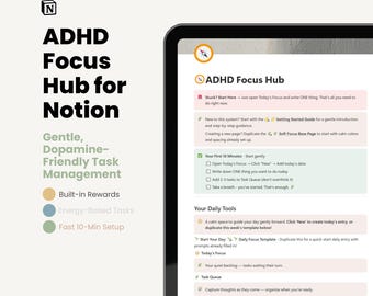 ADHD Daily Planner Notion Template | Dopamine Friendly System | Simple Routine Tracker | Easy Productivity Dashboard