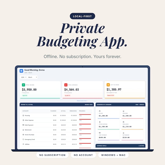 ADHD Budget Planner App, Expense Tracker, Bill Calendar, Debt Tracker and Savings Goals