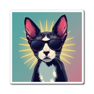 Cool Cat with Sunglasses Magnet | Hipster Cat Refrigerator Magnet