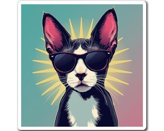 Imán de gato guay con gafas de sol / Imán de nevera de gato hipster