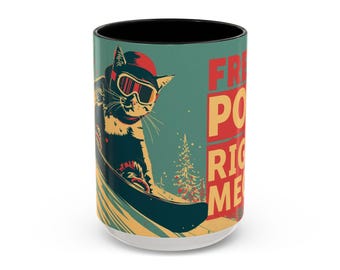 Taza de café con gato haciendo snowboard: un regalo divertido para los amantes de los gatos, ideal para el invierno, perfecta para decorar el hogar, como regalo de Navidad o para los aficionados al esquí.