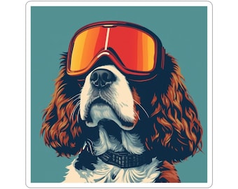 Pegatina de gafas de esquí con diseño de Cavalier King Charles Spaniel / Pegatina de vinilo troquelada