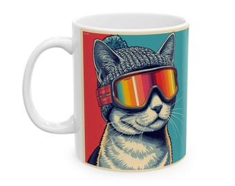 Taza de cerámica Cool Cat - Regalo divertido para amantes de los gatos, taza moderna con temática animal, perfecta para amantes de las mascotas, taza de café única
