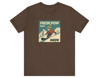 Camiseta con estampado de gato haciendo snowboard, ropa divertida de invierno, camiseta unisex de manga corta, regalo para esquiadores, ropa para amantes de la nieve