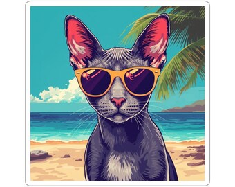 Pegatina troquelada de gato playero con gafas de sol