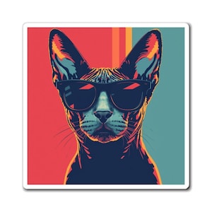 Cool Retro Sphynx Cat Magnet | Sunglasses Pop Art Refrigerator Magnet