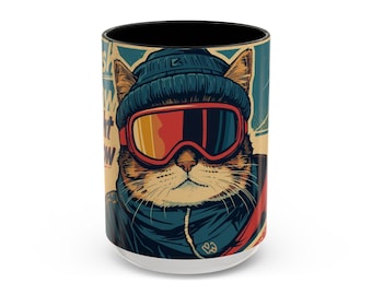 Taza de café con gato esquiador - Vibras invernales encantadoras, regalo para amantes de los gatos, taza para chocolate caliente, decoración acogedora para el hogar, accesorios divertidos para esquiar
