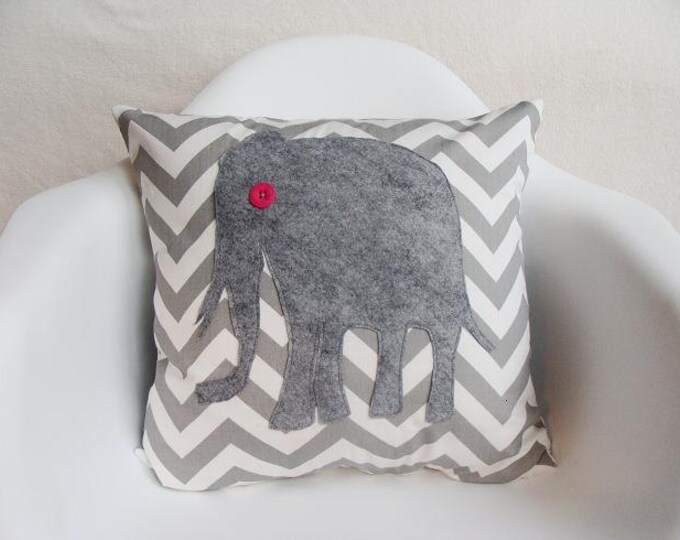 Nursery Accent Pillow Chevron Grey and White Felt Embridery Etsy