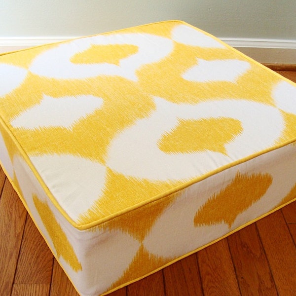 floor cushion IKAT Duralee modern and unique chic floor pillow yellow Ikat pattern