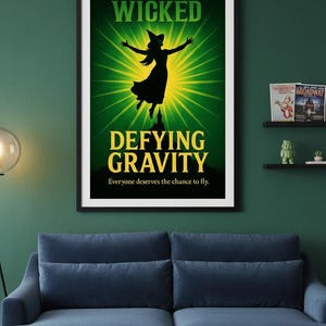 Wicked Musical Poster, Elphaba Defying Gravity Art Print, Emerald City Decor