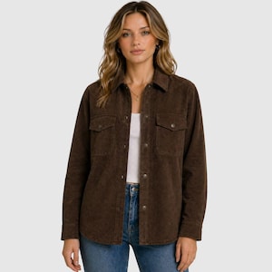 Women Brown Suede Shirt Jacket Button Up Suede Shacket Casual - Gift For Her
