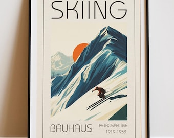 Skiing Poster, Vintage Ski Print, Bauhaus Mountain Wall Art, Retro Winter Sports Decor, Alpine Travel Poster, Ski Gift