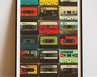 Impression collage rétro sur cassette | Décoration murale musique des années 80 et 90