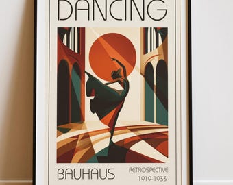 Bauhaus Dancing Vintage Art Print | Retro Ballet Dancer Wall Decor | Mid Century Dance Illustration | Dancer Gift | 1920s Style Dance Poster
