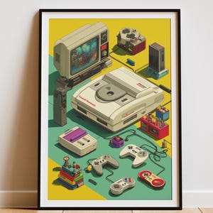 Retro Console Print | Vintage Gaming Wall Art | 80s 90s Nostalgia Poster | Classic Video Game Decor | A5 A4 A3 A2 A1