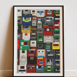 Diskettkollagetryck | Retro 80-90-talsteknikväggkonst