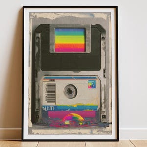 Retro Tech Wall Art Print |  Floppy Disk Poster |  80s Computer | Glitch Art Print | Retro Gaming Decor | Nostalgic Tech Gift, Geek Wall Art