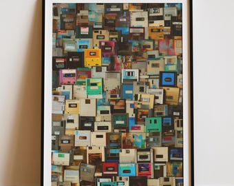 Floppy Disk Collage Poster – Retro Tech Wall Art for 90s Lovers