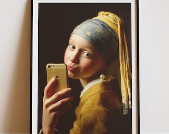 Girl with Pearl Earring Selfie Print | Modern Art Parody