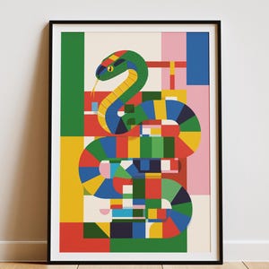 Impresión de Serpientes y Escaleras / Juego abstracto retro, Arte para sala de juegos