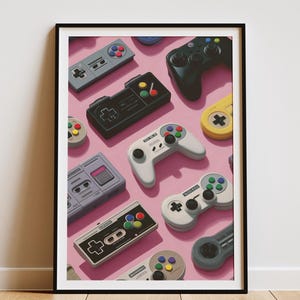 Impresión de controlador de juego retro / Arte de pared nostálgico para habitación de gamer