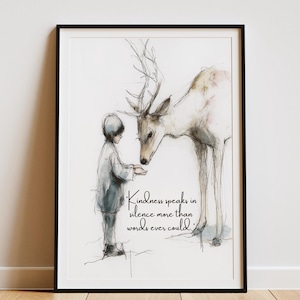 Charlie Mackesy Style Print | Inspirational Animal & Child Quote Poster | Whimsical Watercolor Minimalist Wall | Kindness Hope Friendship