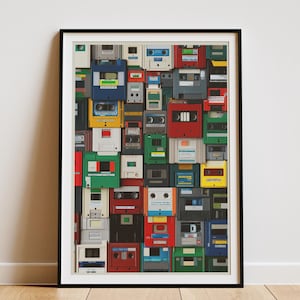 Floppy Disk Collage Print | Retro 80s 90s Tech Wall Art