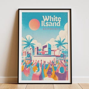 90s Club Culture Poster | Island Euphoria DJ Print | Modern Sunset Graphic Art | Crown Mixing Desk Wall Decor | Retro House Music Art Gift