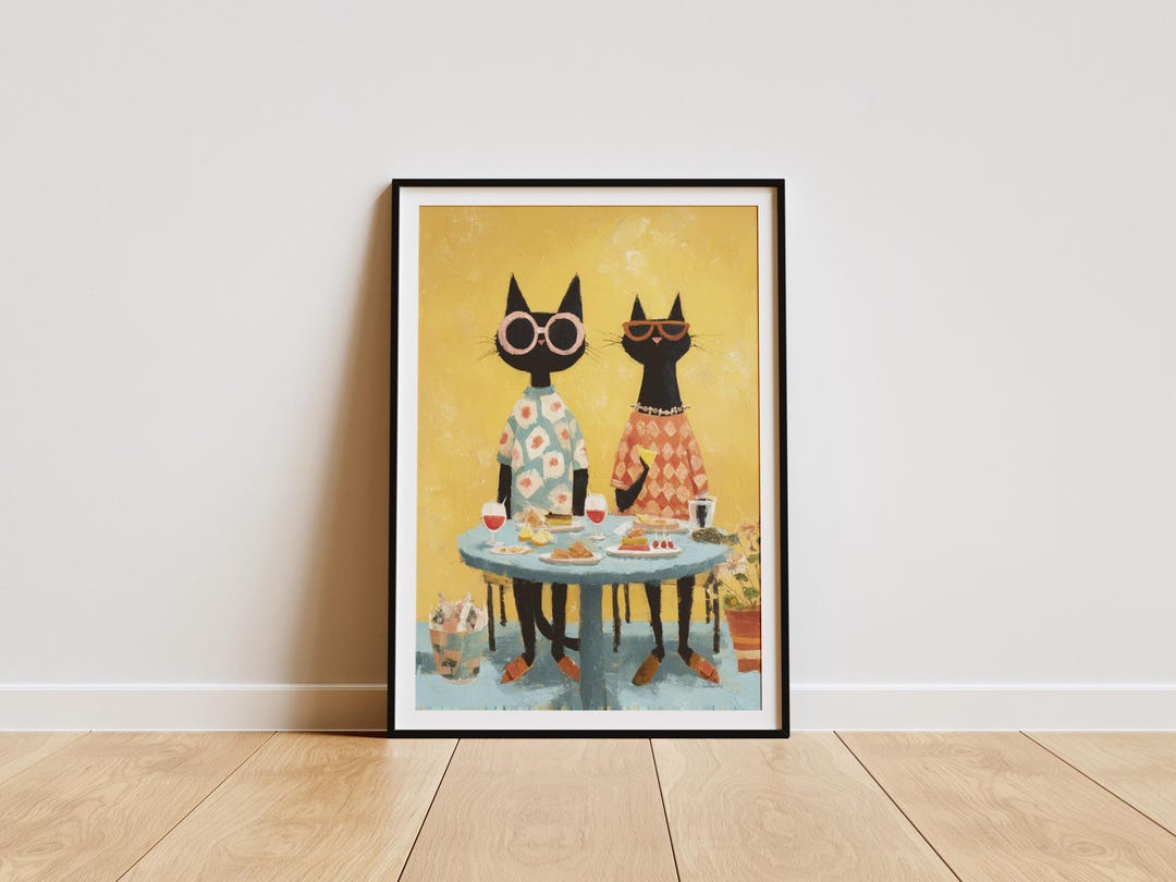 Glamorous Wine Cat Art Print | Vintage Cocktail Bar Decor - Etsy