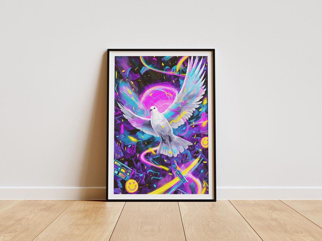 90s Rave Scene Poster | Peace Dove Art Print | Retro Club Culture Wall ...