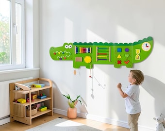 Crocodile Busy Board Wall Toy, Montessori Sensory Activity Board, Wall Mounted Learning Toy, Playroom Nursery Decor, Toddler Gift