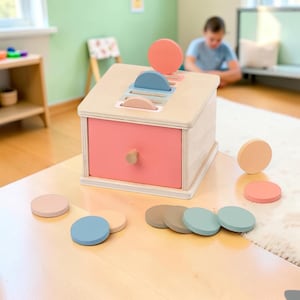 Montessori Object Permanence Box Set, Wooden Shape Sorter and Coin Drop Toy, Fine Motor Skills Activity, First Birthday Gift for Toddlers
