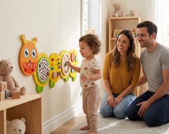 Caterpillar Montessori Busy Board Playroom Sensory Wall Panels | Toddler Activity Wall Toy Wooden Learning Toy | Toddler First Birthday Gift
