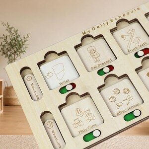 Tabla de horarios diarios de madera para niños, tablero visual de rutinas para niños pequeños, tabla de tareas Montessori para niños, planificador de tareas matutinas y vespertinas. Regalo ideal.