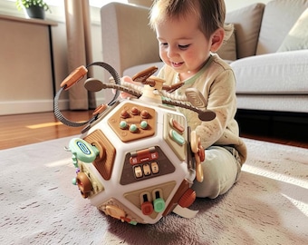 Montessori Busy Cube for Toddlers 1-7, 22-in-1 Sensory Activity Toy, Fine Motor Skills Learning Toy, Travel Gift Kids, ABS-TPR Baby Activity
