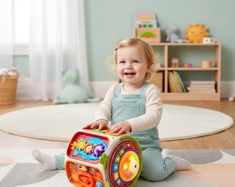 Montessori 9-in-1 Busy Activity Cube, Baby Sensory Learning Toy, Musical Light Up Educational Toy, Fine Motor Skills Gift Baby