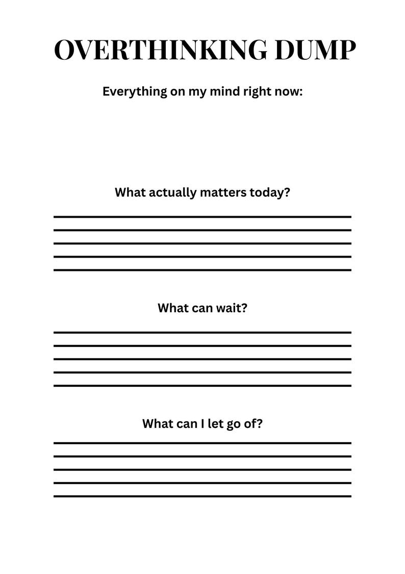 Overthinking Dump Printable | Brain Dump Worksheet | Mental Clarity ...