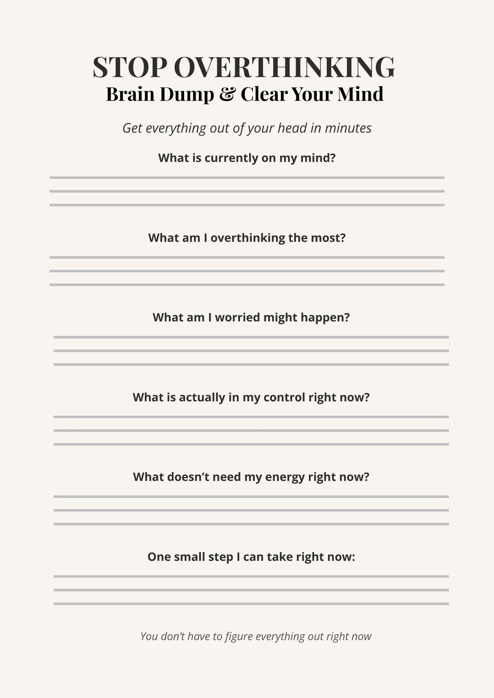 Stop Overthinking Worksheet, Brain Dump Printable, Clear Your Mind PDF ...