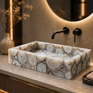 Agaat wastafel ijdelheid luxe stenen wastafel handgemaakte badkamer decor modern onyx aanrecht schip designer toilet