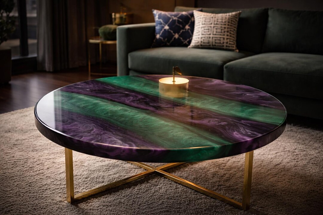 Emerald Resin Coffee Table – Luxury Handmade Epoxy Round Center Table ...
